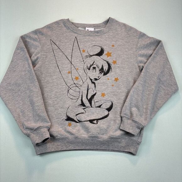 Disney Tinker Bell Womens Sweatshirt XS (1) Long Sleeve‎ Gray Pullover Cotton - Picture 1 of 16